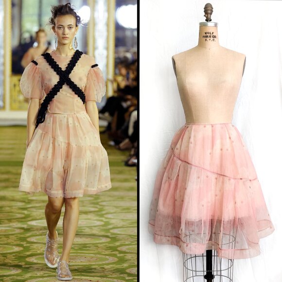 Simone Rocha “Kimono” Pink Floral Sheer Tulle Net Full Knee-length Skirt 6 S EUC - Picture 1 of 9